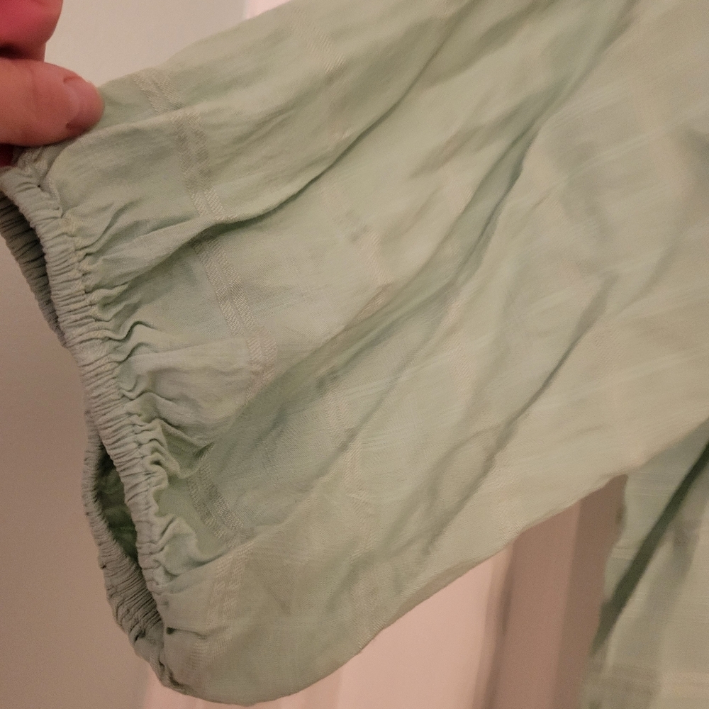 Free People Elora Pleated Ruffle Mini Dress L Windownpane Mermaid Tail Green$148 - Picture 10 of 11